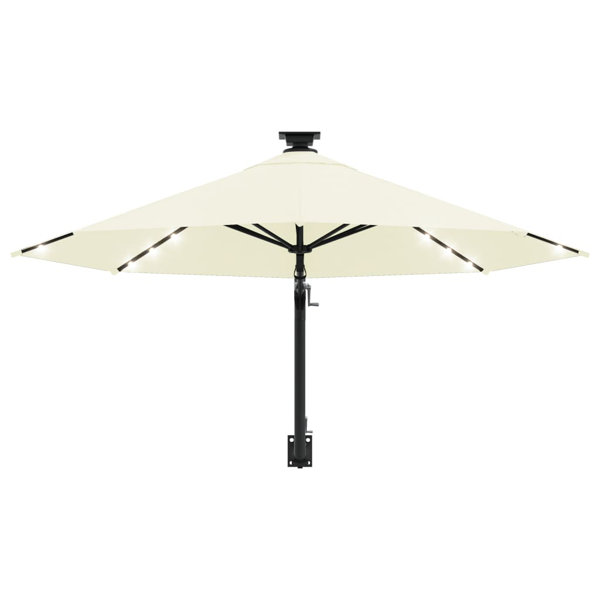 Arlmont & Co. Wall Mounted Outdoor Umbrella Parasol with Solar LEDs